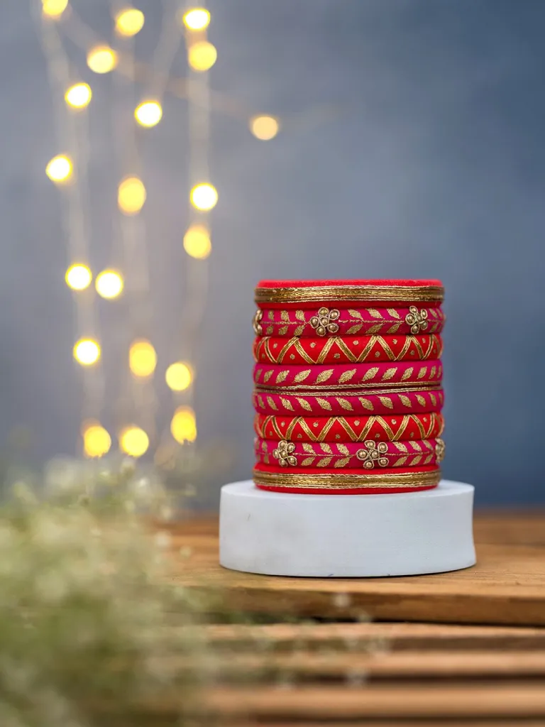 Vanita Golden work Thread Bangles - Vibrant Red & Pink Hues